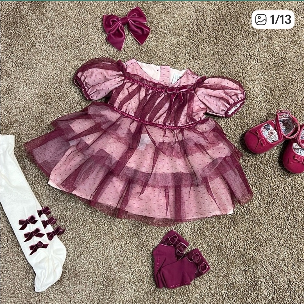 JANIE AND JACK dot tiered tulle dress with shoes and accessories 6-12 MONTHS - Picture 2 of 5